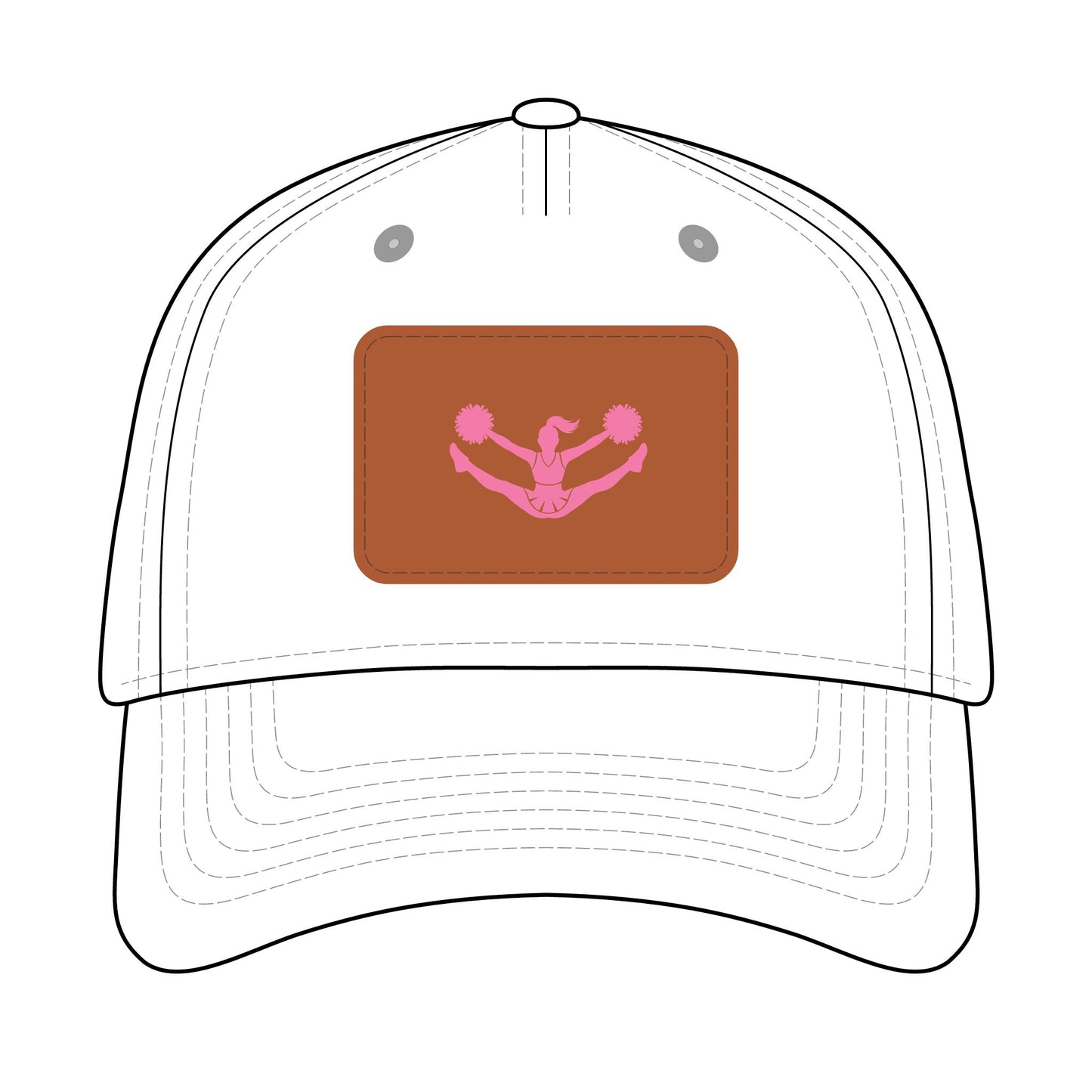 Cheer Chick Baseball Cap with Leather Patch (pink on white)