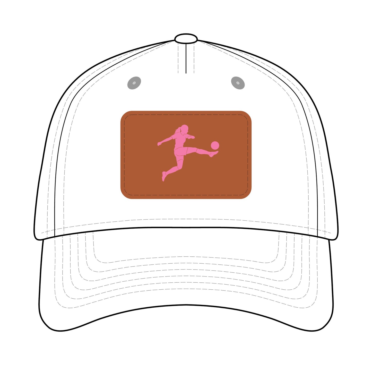 Soccer Chick Baseball Cap with Leather Patch (pink on white)