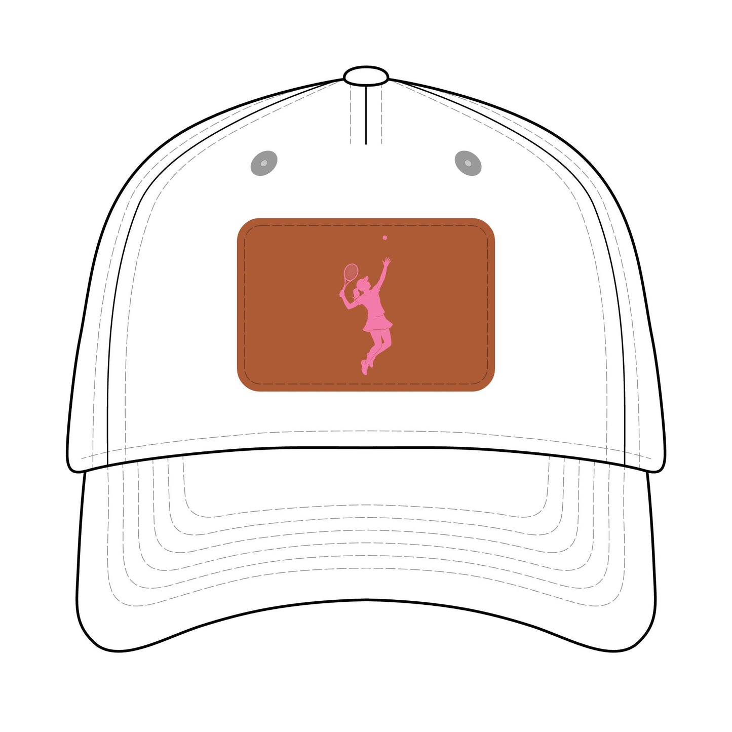 Tennis Chick  Baseball Cap with Leather Patch (pink on white)