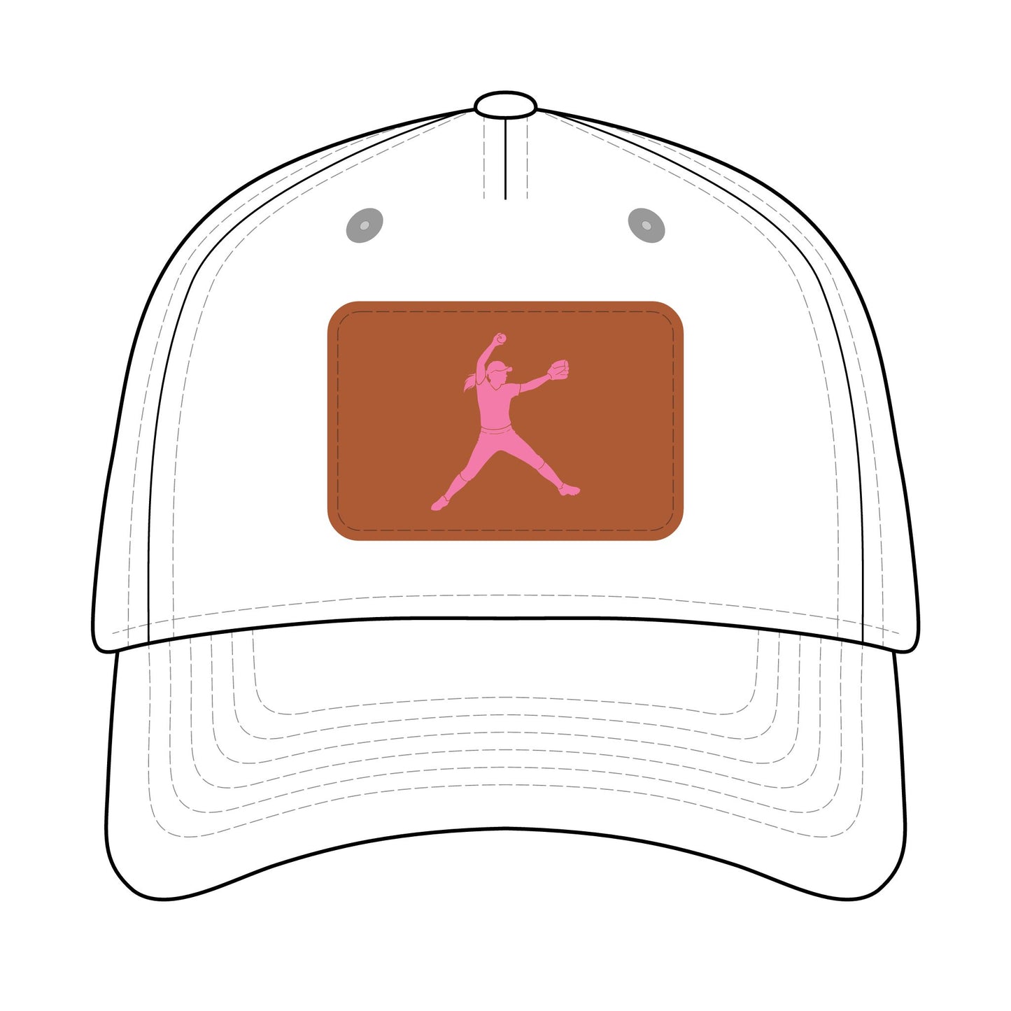 Softball Chick  Baseball Cap with Leather Patch (pink on white)