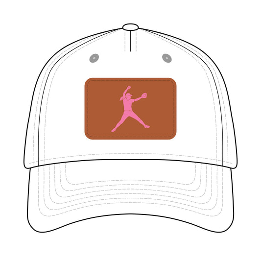 Softball Chick  Baseball Cap with Leather Patch (pink on white)