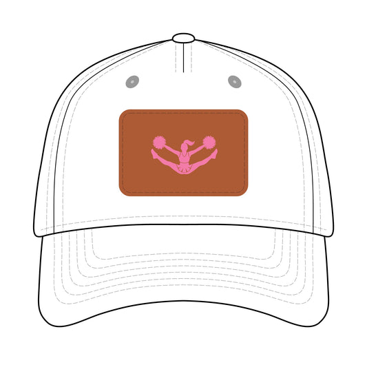 Cheer Chick  Baseball Cap with Leather Patch (pink on white)