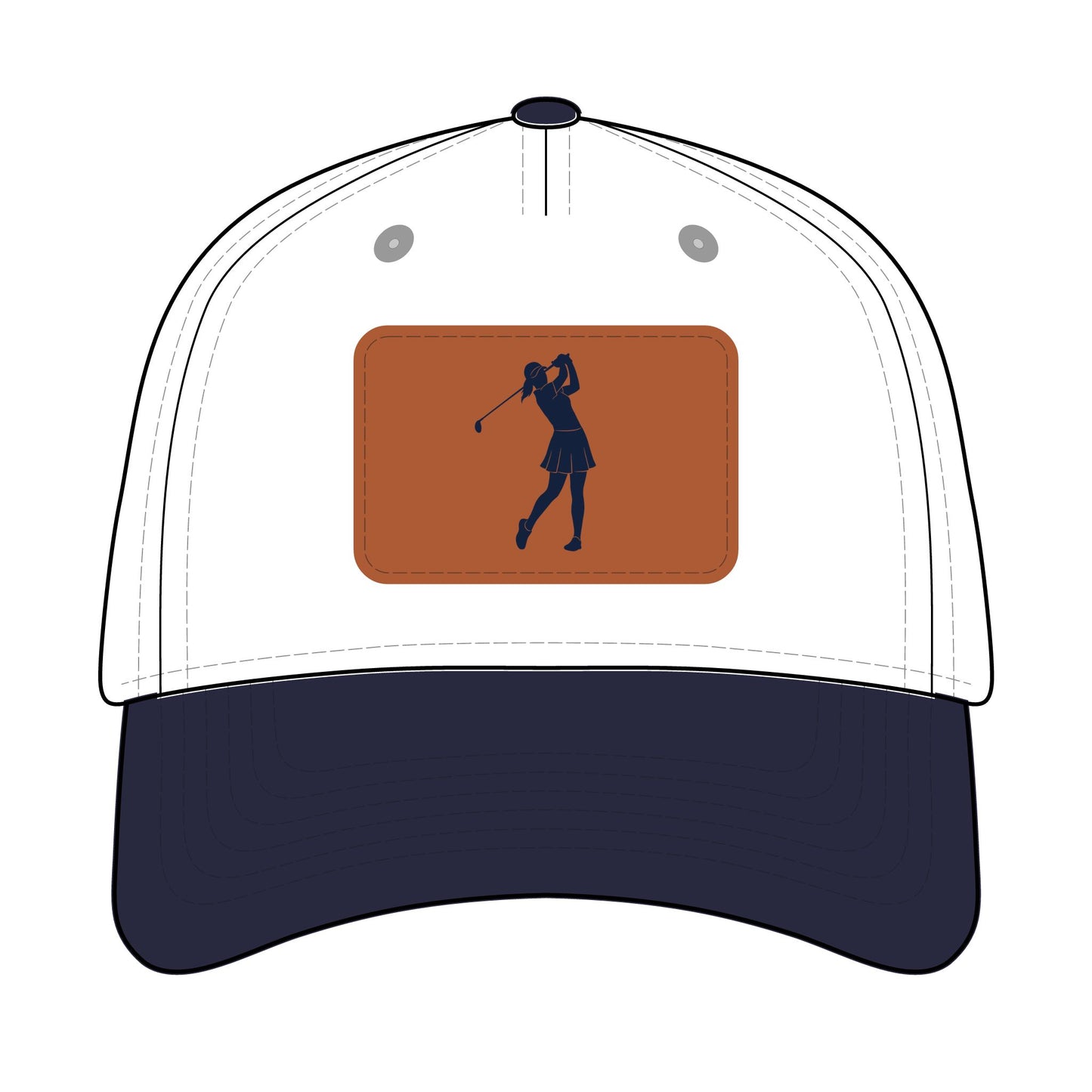 Golf Chick white and navy Baseball Cap with Leather Patch
