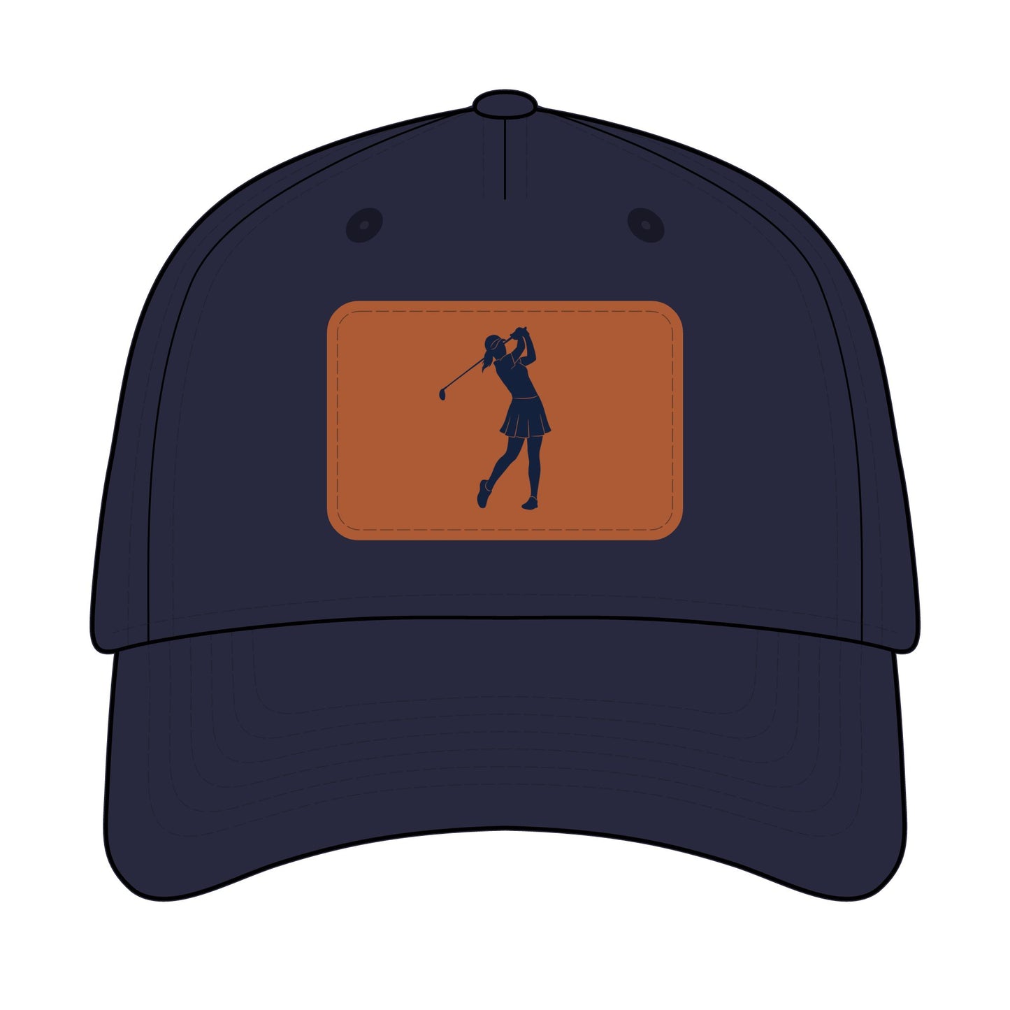 Golf Chick white and navy Baseball Cap with Leather Patch