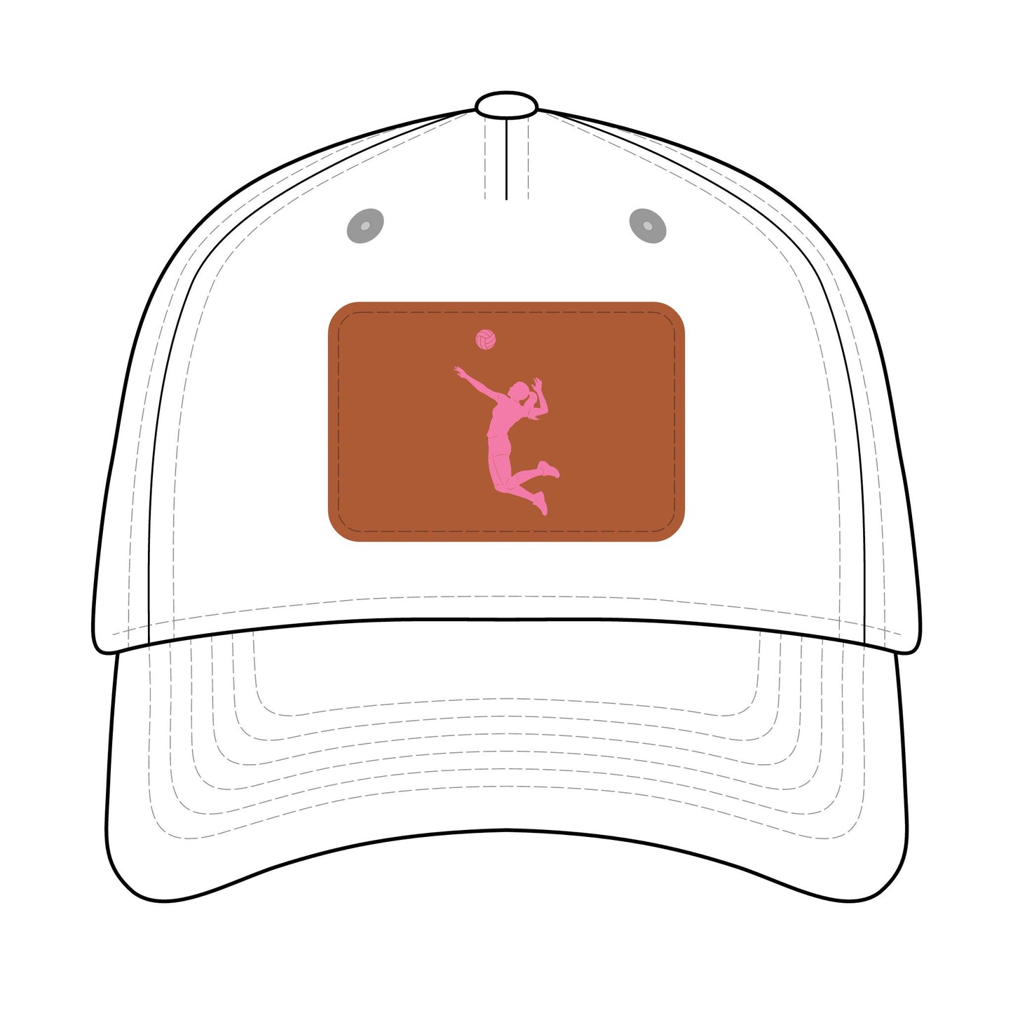 Volleyball Chick  Baseball Cap with Leather Patch (pink on white)
