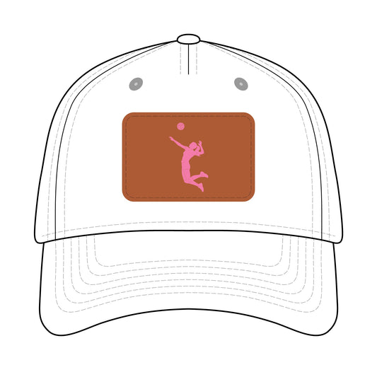 Volleyball Chick  Baseball Cap with Leather Patch (pink on white)