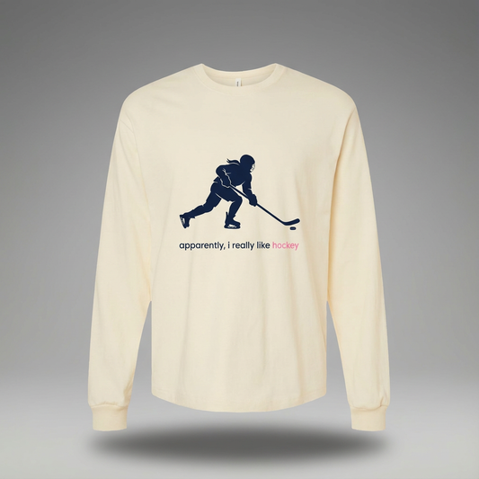 apparently, i really like hockey (blue) - Hockey long sleeve
